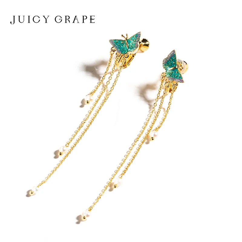 Pendientes de Mariposa con Aguja de Plata de Ley S925 para Mujer, Chapados en Oro 18K, Elegantes Colgantes de Perla con Borla Larga