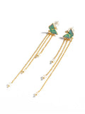 Pendientes de Mariposa con Aguja de Plata de Ley S925 para Mujer, Chapados en Oro 18K, Elegantes Colgantes de Perla con Borla Larga
