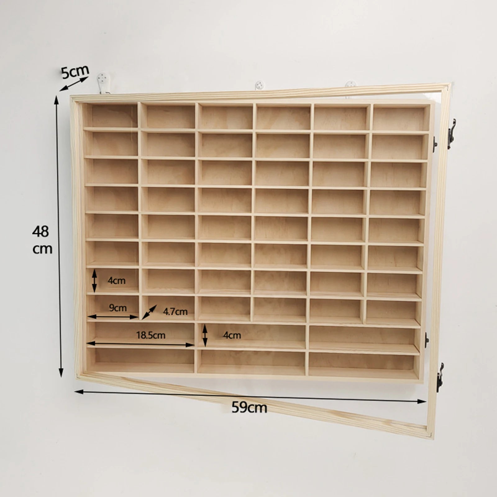 Vitrina de Madera para Autos de Juguete - Organizador Mural con Puerta Antipolvo 60 Espacios
