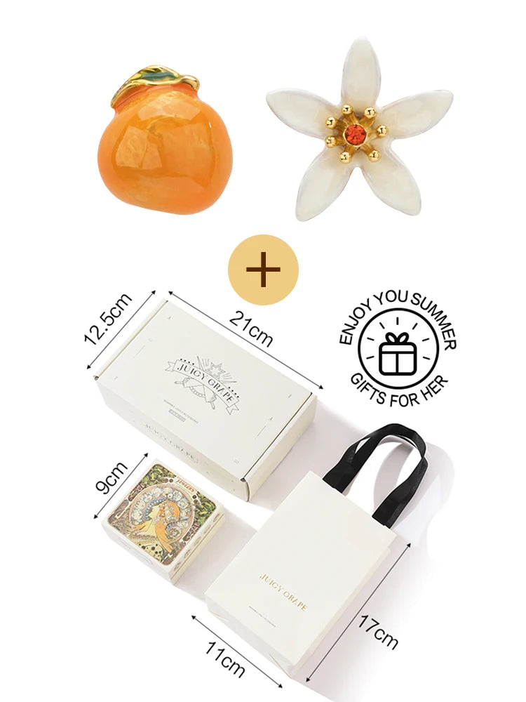 Aretes Colgantes Juicy baño de oro 18k, Naranja y Gardenia - Accesorios Frutales