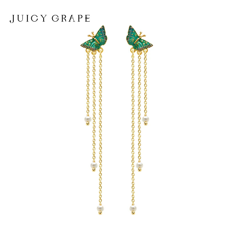 Pendientes de Mariposa con Aguja de Plata de Ley S925 para Mujer, Chapados en Oro 18K, Elegantes Colgantes de Perla con Borla Larga