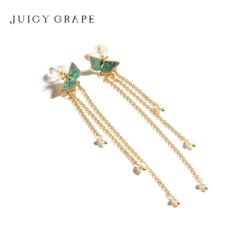 Pendientes de Mariposa con Aguja de Plata de Ley S925 para Mujer, Chapados en Oro 18K, Elegantes Colgantes de Perla con Borla Larga
