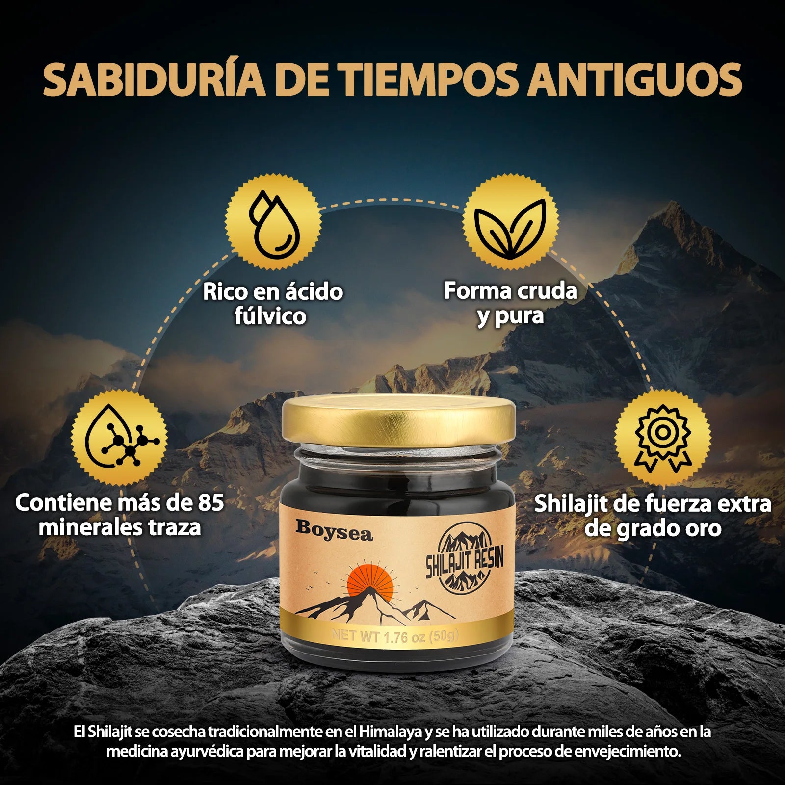 Shilajit del Himalaya Windboss – Pura y Orgánica | +85 Minerales | 50g para Energía, Concentración y Vitalidad
