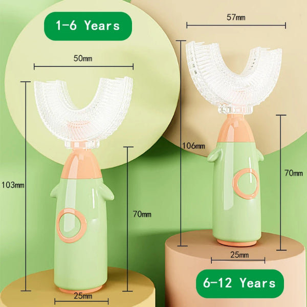 Cepillo de Dientes de Silicona en Forma de U 360° para Niños y Bebés (1 a 12 Años)