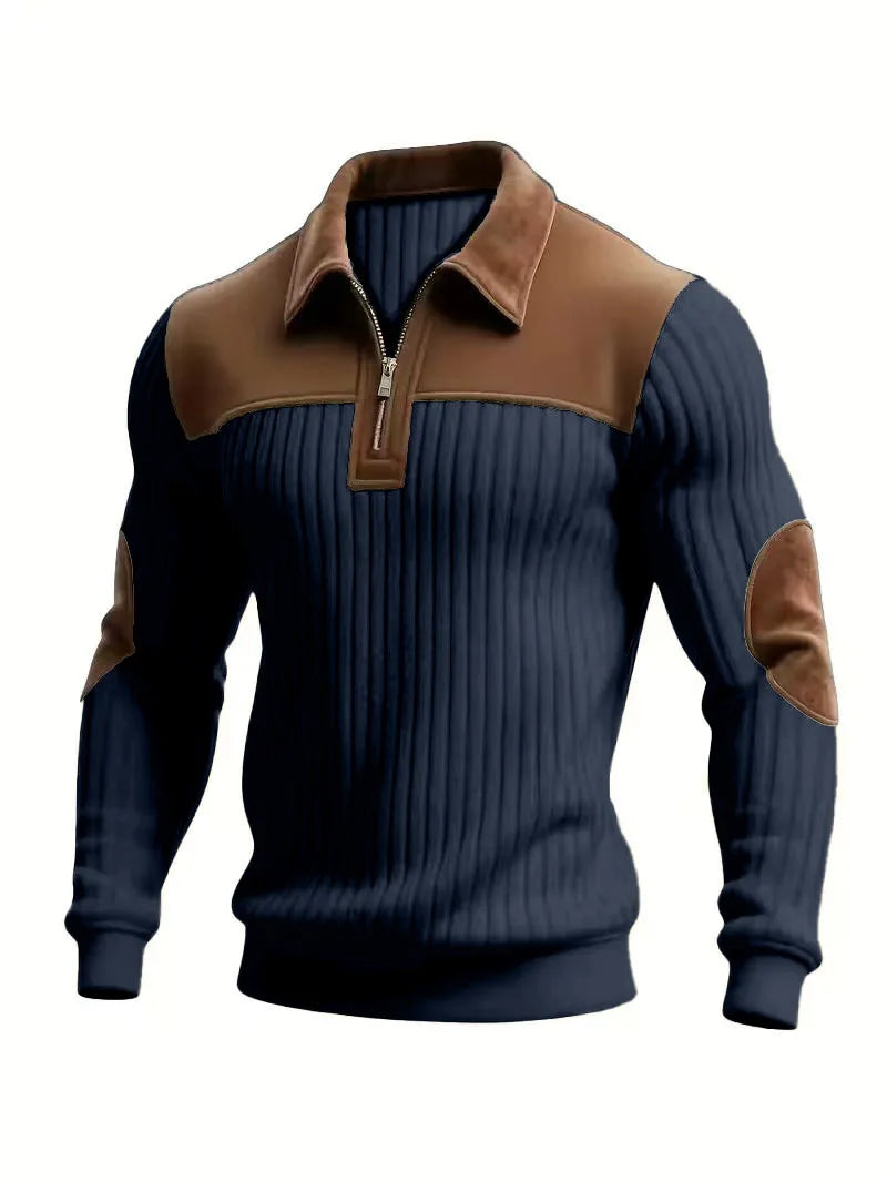 Sudadera de Pana con Cuello de ciper – Hombre, Estilo Casual Primavera-Otoño