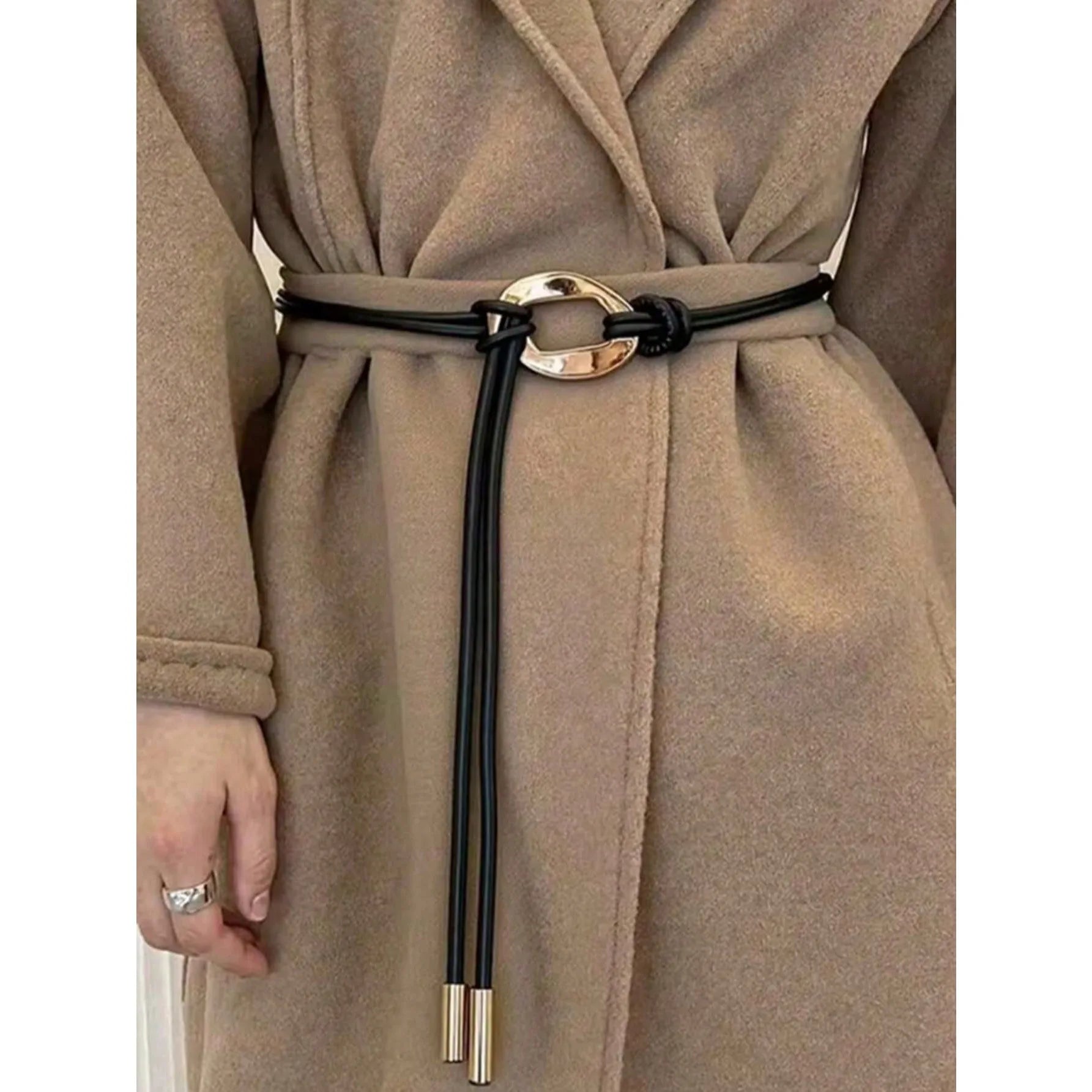 Cinturón de Cintura para Mujer – Cuerda de Cuero Redonda, Cadena Larga Estilo Vintage