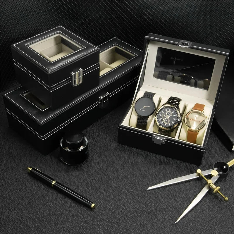 Caja Expositora de Relojes para Hombre – Organizador de Piel con Tapa de Vidrio y Soporte
