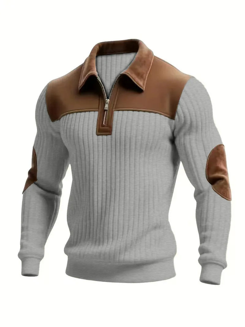 Sudadera de Pana con Cuello de ciper – Hombre, Estilo Casual Primavera-Otoño