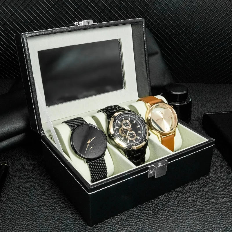 Caja Expositora de Relojes para Hombre – Organizador de Piel con Tapa de Vidrio y Soporte