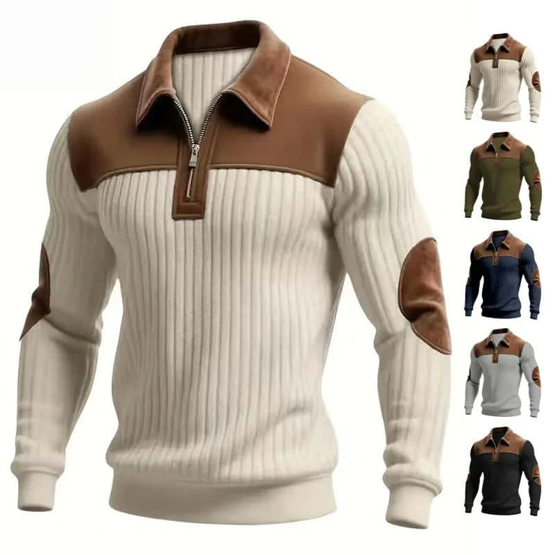 Sudadera de Pana con Cuello de ciper – Hombre, Estilo Casual Primavera-Otoño