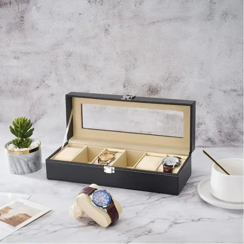 Caja Expositora de Relojes para Hombre – Organizador de Piel con Tapa de Vidrio y Soporte