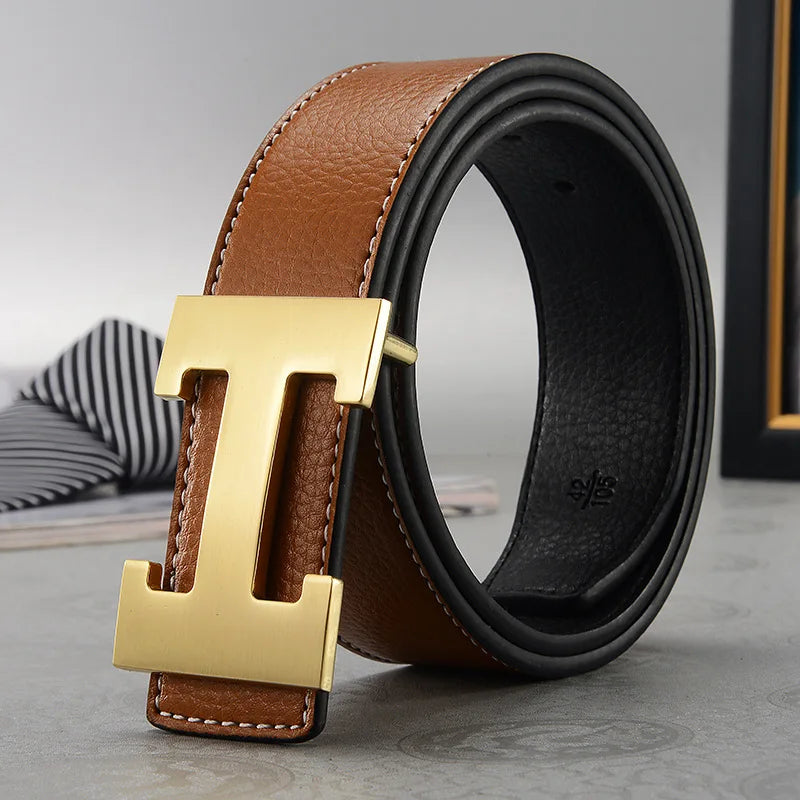 Cinturón de Cuero Genuino 3.8cm – Hebilla Metálica, Estilo Lujo Unisex Diferentes tonalidades