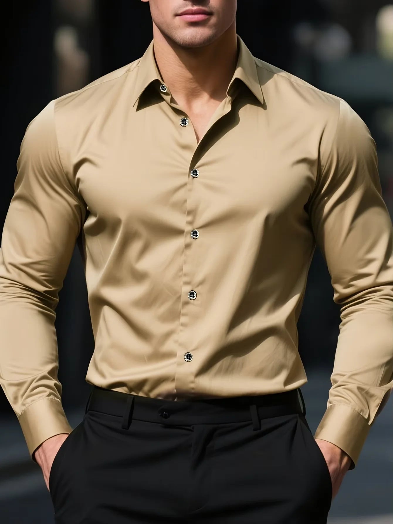 Camisa de Hombre Elegante – Manga Larga, Clásica, Antipelusa, Moda Europea
