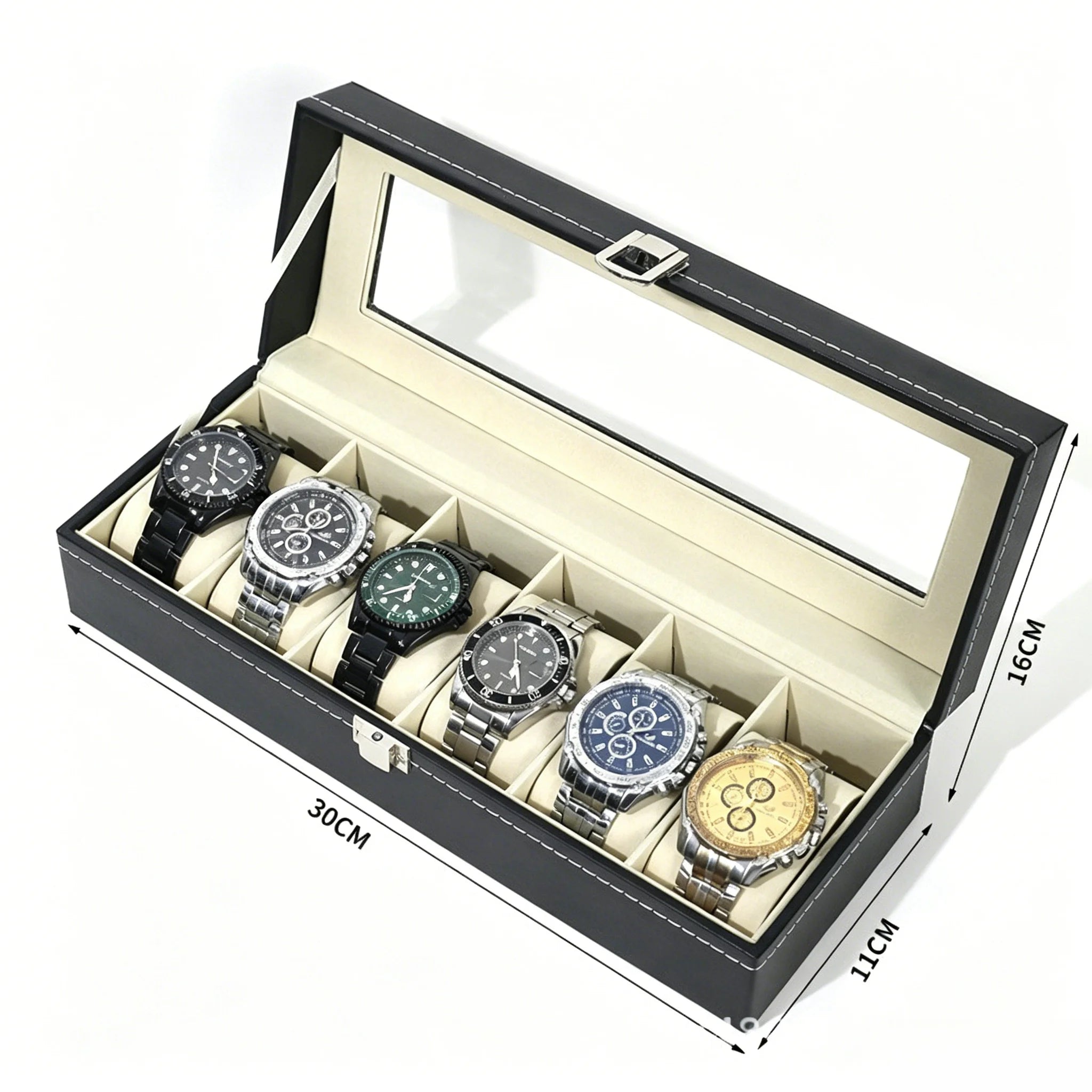 Caja Expositora de Relojes para Hombre – Organizador de Piel con Tapa de Vidrio y Soporte