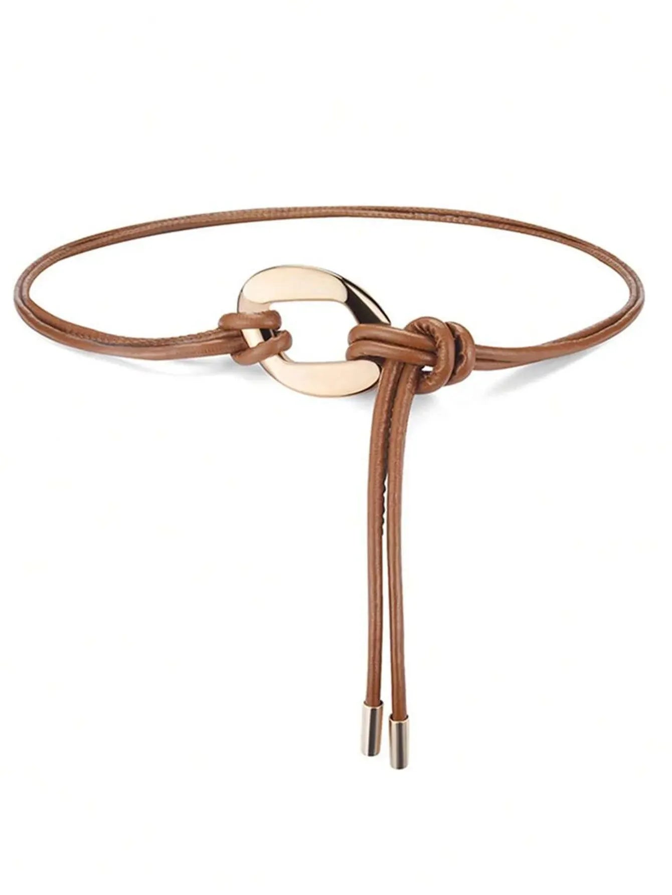 Cinturón de Cintura para Mujer – Cuerda de Cuero Redonda, Cadena Larga Estilo Vintage