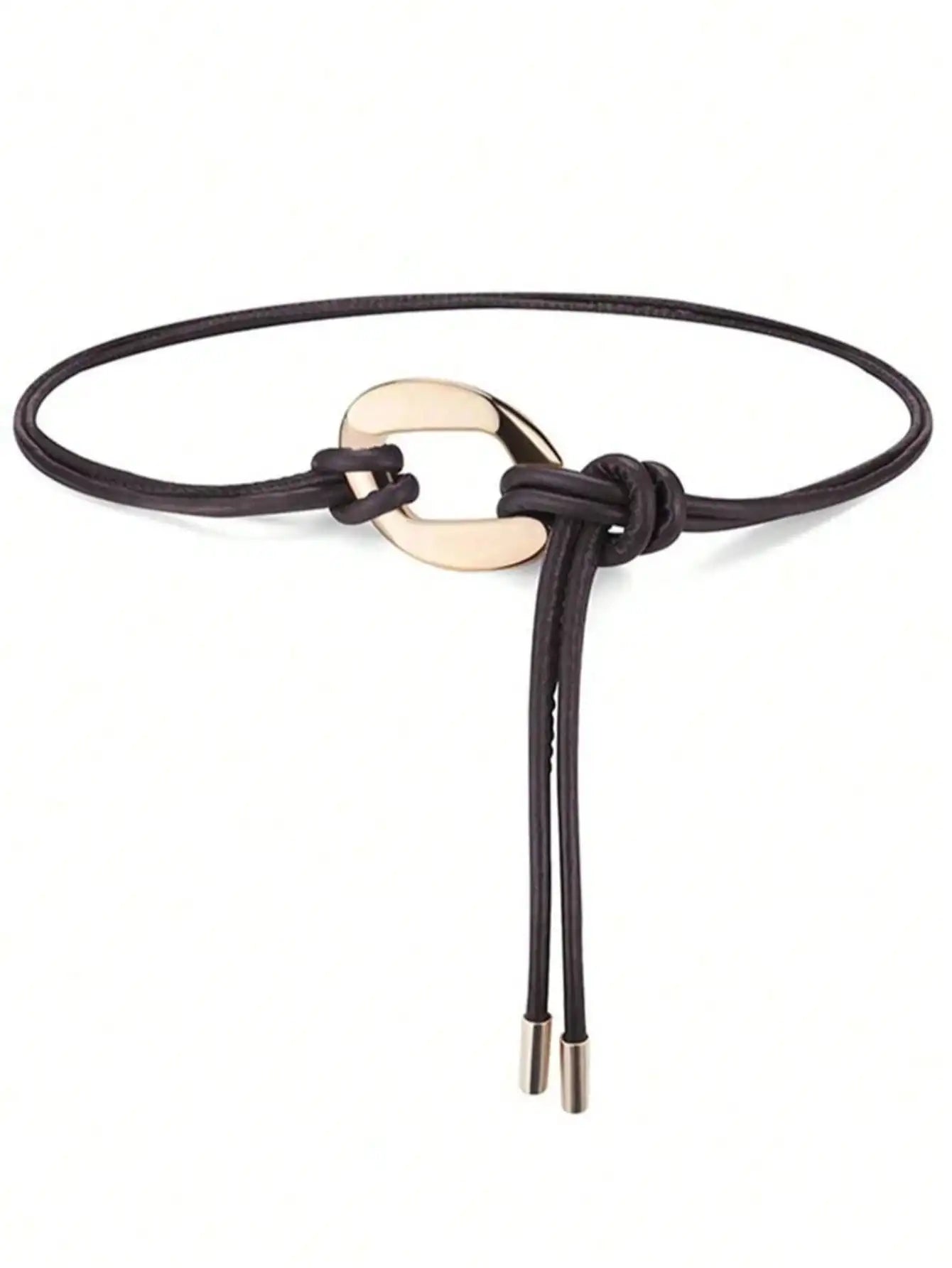 Cinturón de Cintura para Mujer – Cuerda de Cuero Redonda, Cadena Larga Estilo Vintage