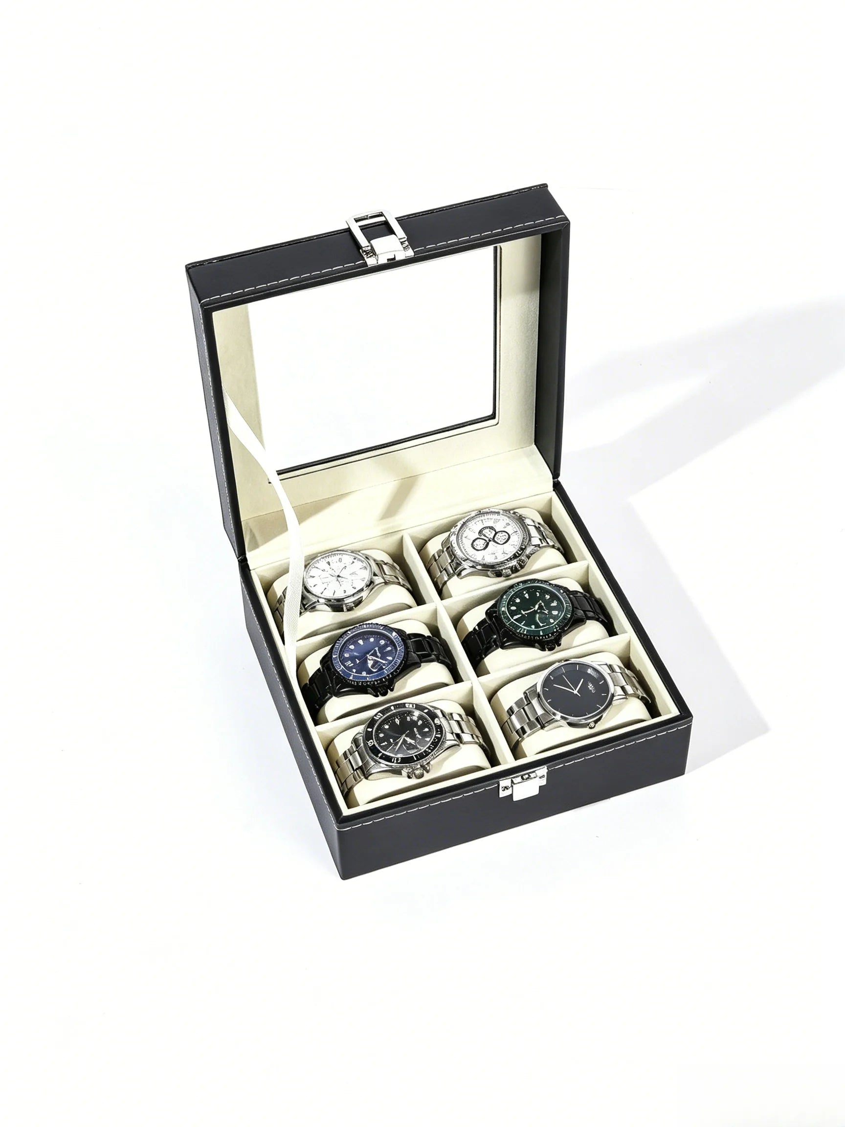Caja Expositora de Relojes para Hombre – Organizador de Piel con Tapa de Vidrio y Soporte