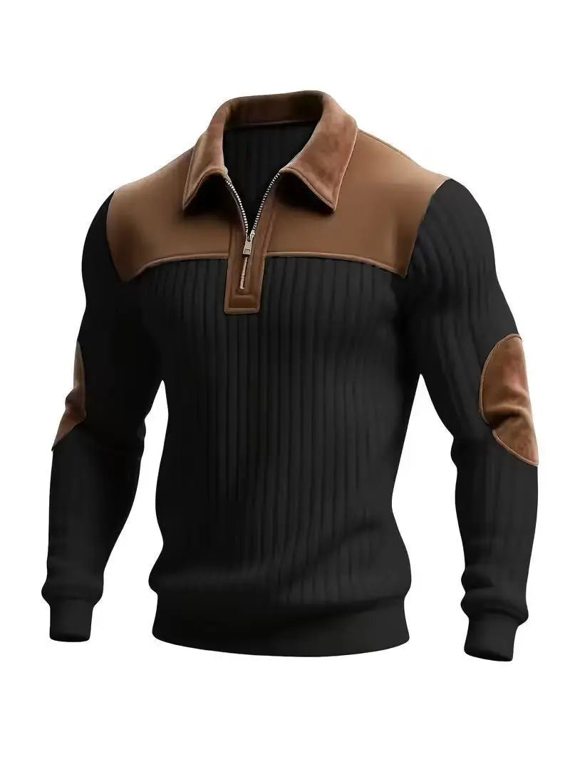 Sudadera de Pana con Cuello de ciper – Hombre, Estilo Casual Primavera-Otoño