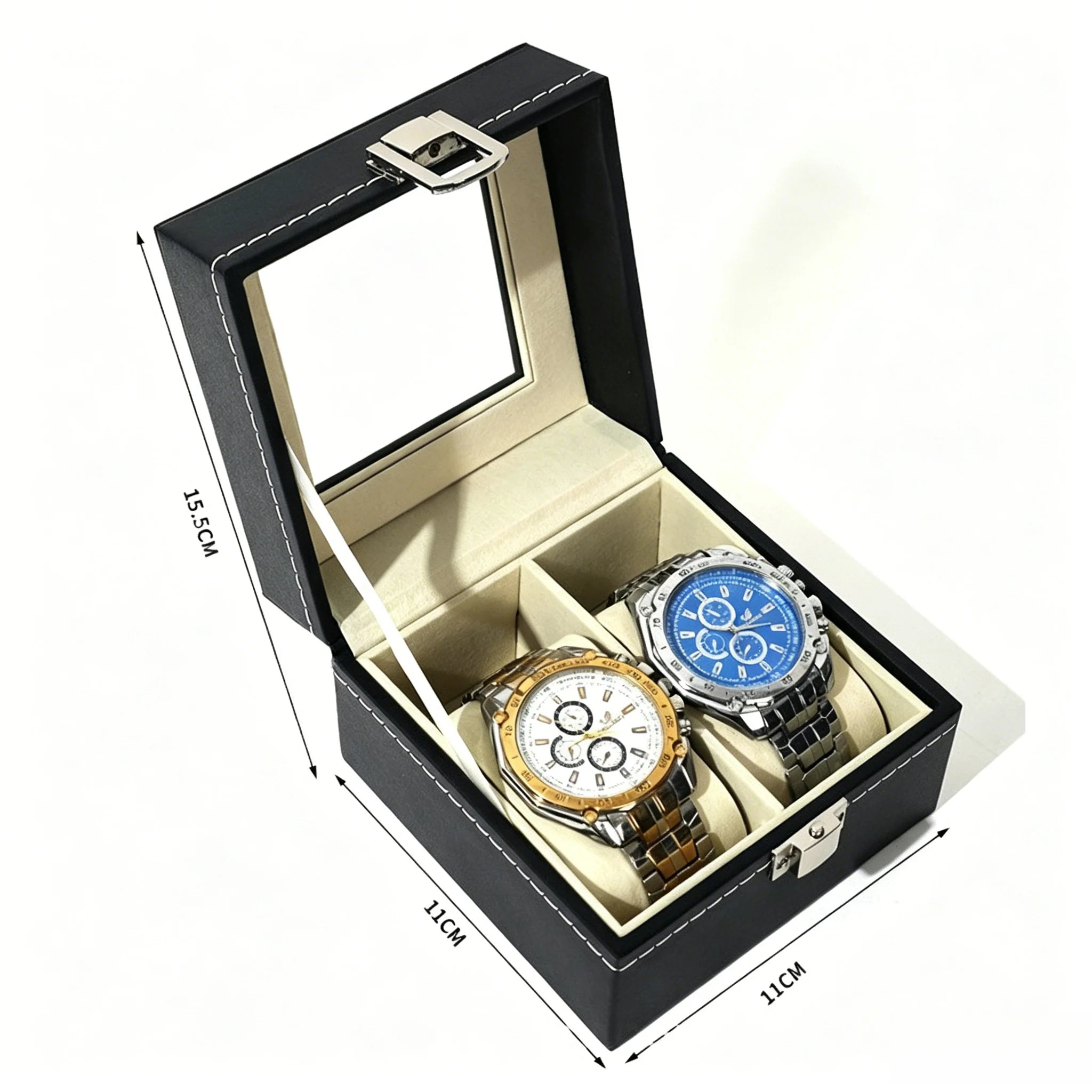 Caja Expositora de Relojes para Hombre – Organizador de Piel con Tapa de Vidrio y Soporte