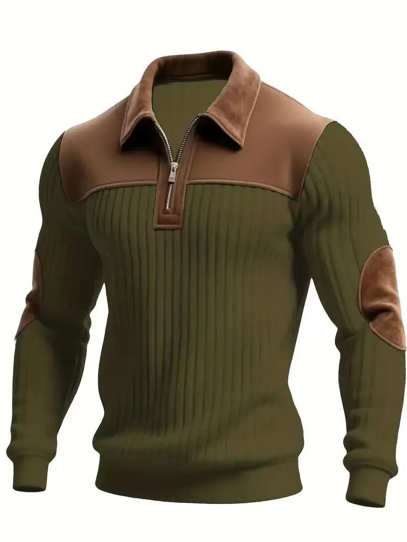 Sudadera de Pana con Cuello de ciper – Hombre, Estilo Casual Primavera-Otoño