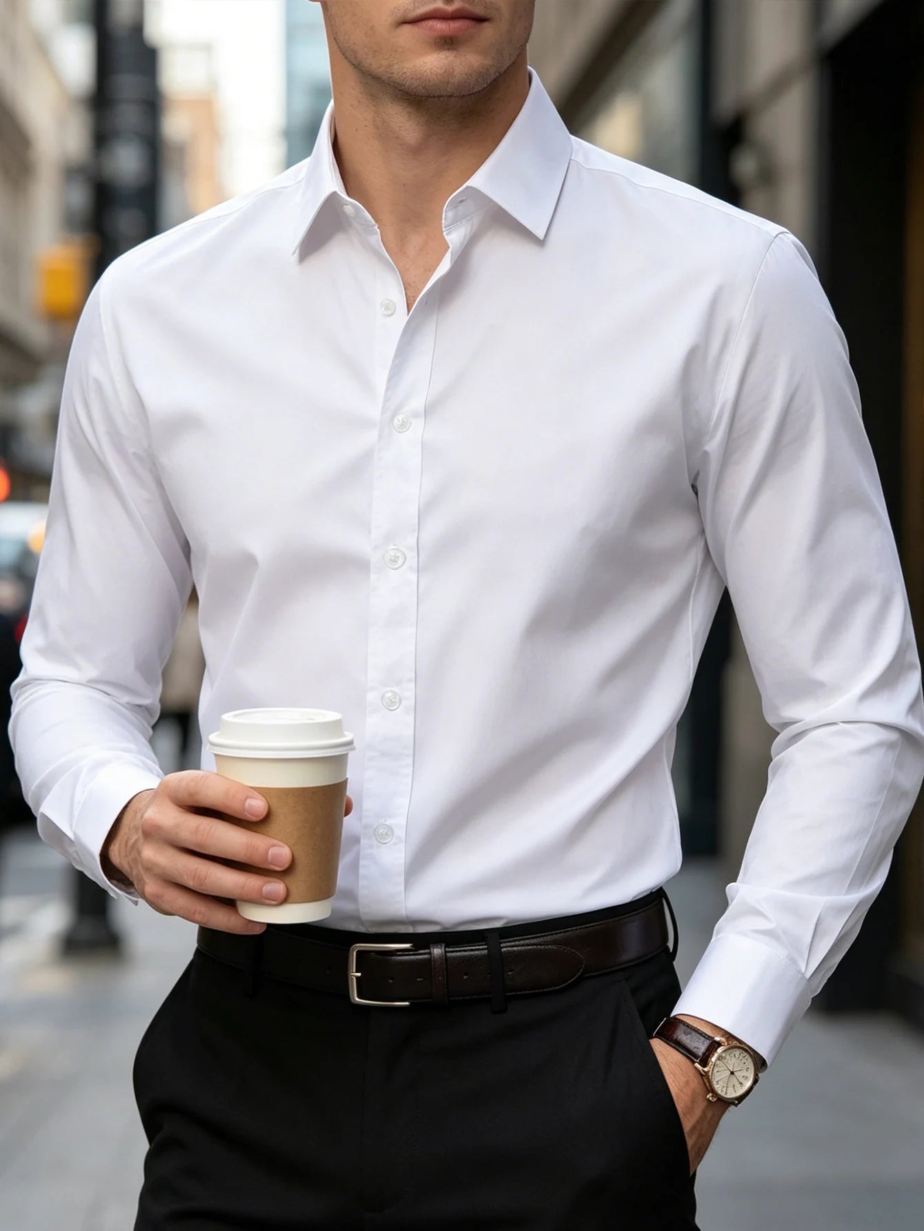 Camisa de Hombre Elegante – Manga Larga, Clásica, Antipelusa, Moda Europea