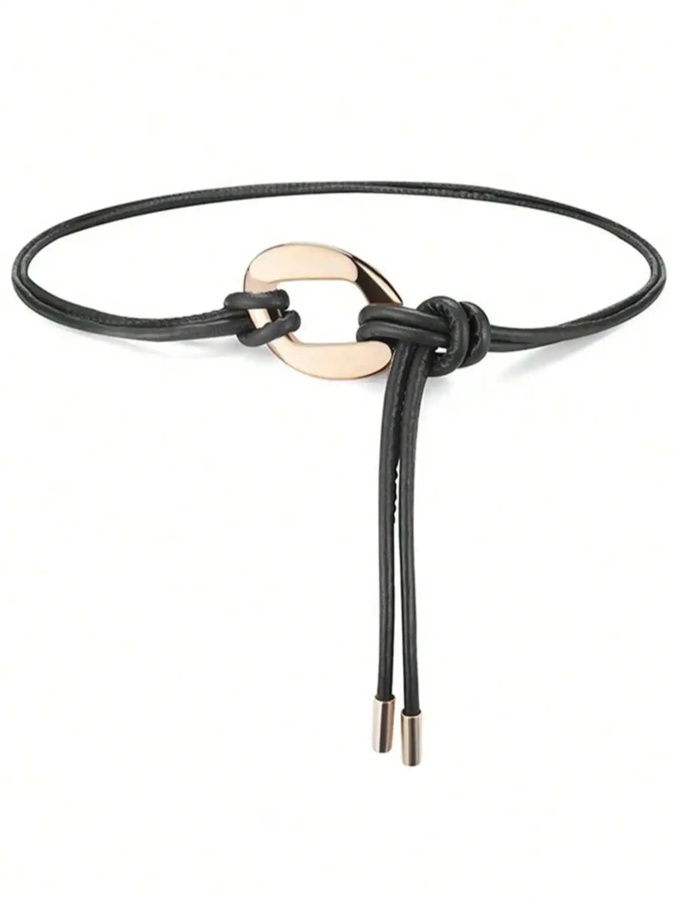 Cinturón de Cintura para Mujer – Cuerda de Cuero Redonda, Cadena Larga Estilo Vintage