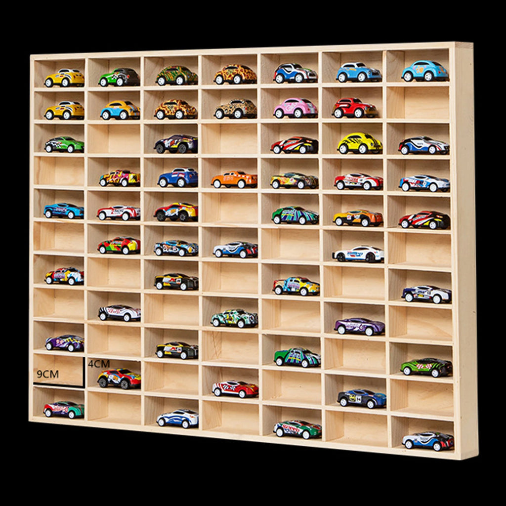 Vitrina de Madera para Autos de Juguete - Organizador Mural con Puerta Antipolvo 60 Espacios