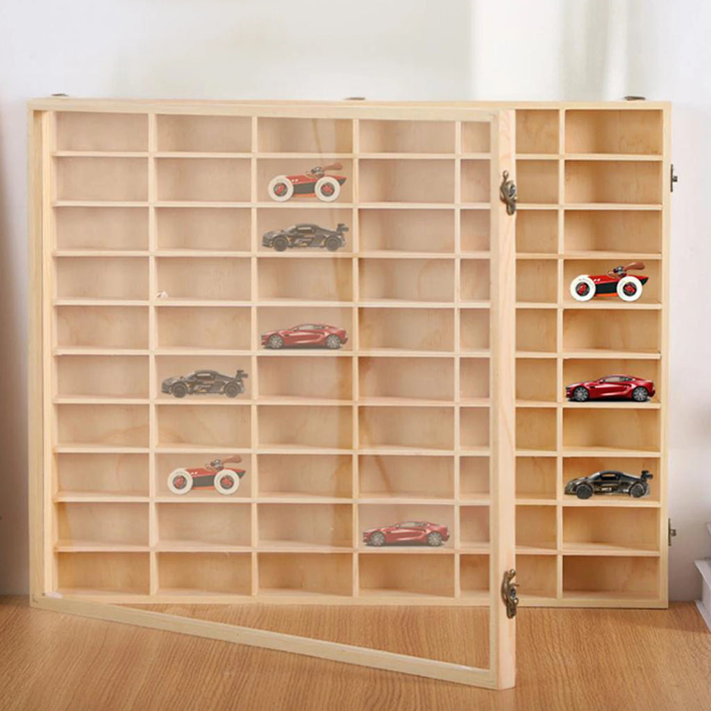 Vitrina de Madera para Autos de Juguete - Organizador Mural con Puerta Antipolvo 60 Espacios