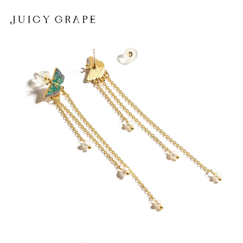 Pendientes de Mariposa con Aguja de Plata de Ley S925 para Mujer, Chapados en Oro 18K, Elegantes Colgantes de Perla con Borla Larga