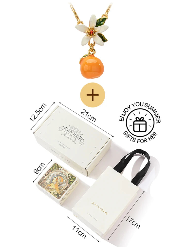 Aretes Colgantes Juicy baño de oro 18k, Naranja y Gardenia - Accesorios Frutales
