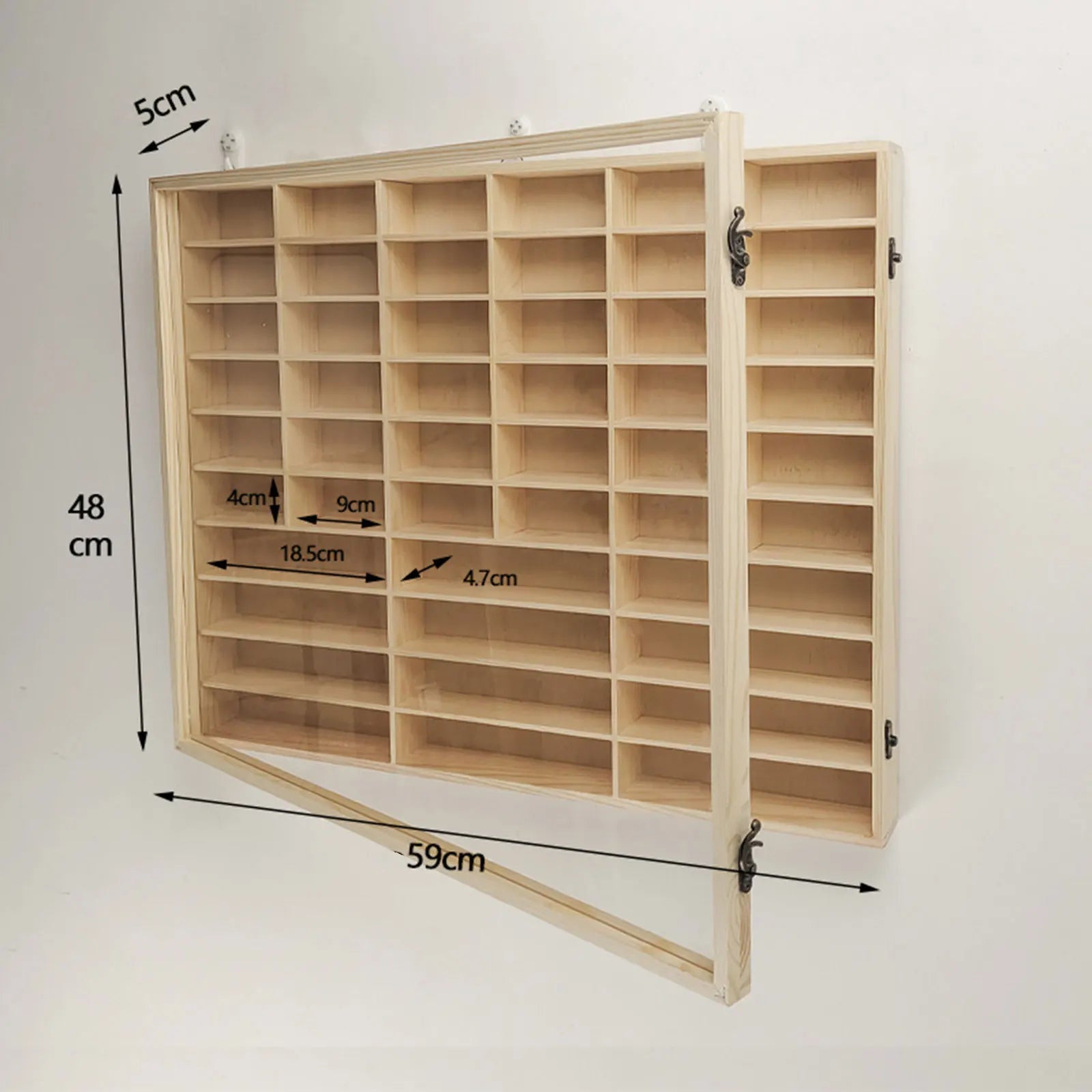 Vitrina de Madera para Autos de Juguete - Organizador Mural con Puerta Antipolvo 60 Espacios